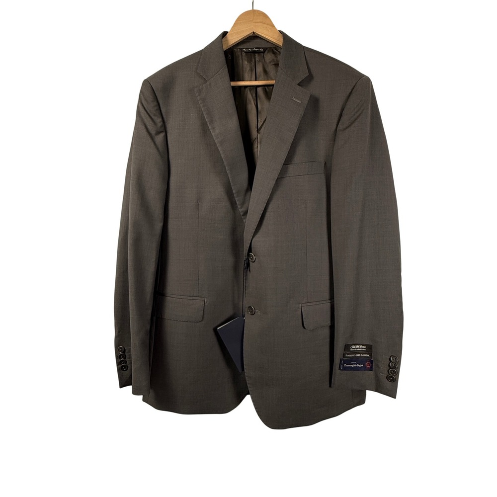 Ermenegildo Zegna Classic Fit Wool Silk Suit Jacket Mens 42R Gray Glen Plaid NWT